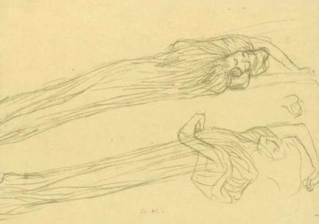 Two Studies of a Floating Draped Figure to the Right Gustav Klimt